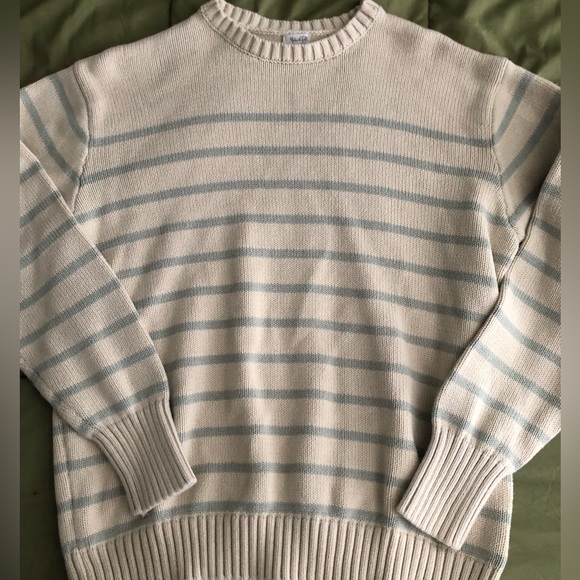 Brandy Melville Sweaters - John Gault Cream and Blue Stripped Crewneck Sweater